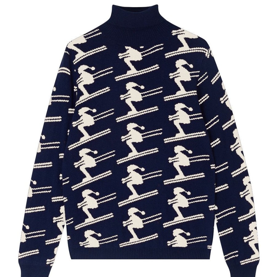 Women Jumper 1234 | All Over Cashmere Ski Roll Neck In Navy And Cream