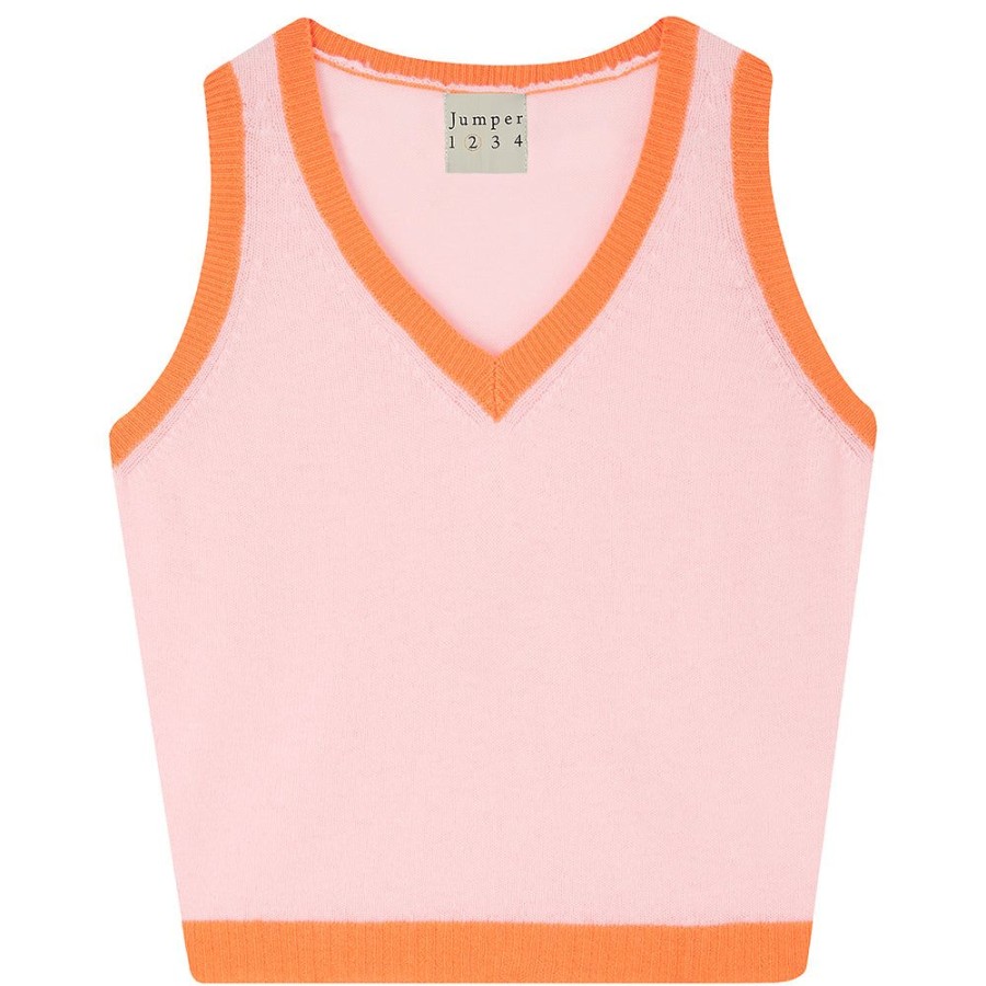 Women Jumper 1234 | Contrast Cashmere Tank In Pale Pink And Neon Orange