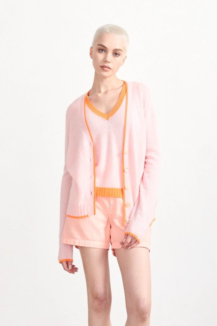 Women Jumper 1234 | Contrast Cashmere Tank In Pale Pink And Neon Orange