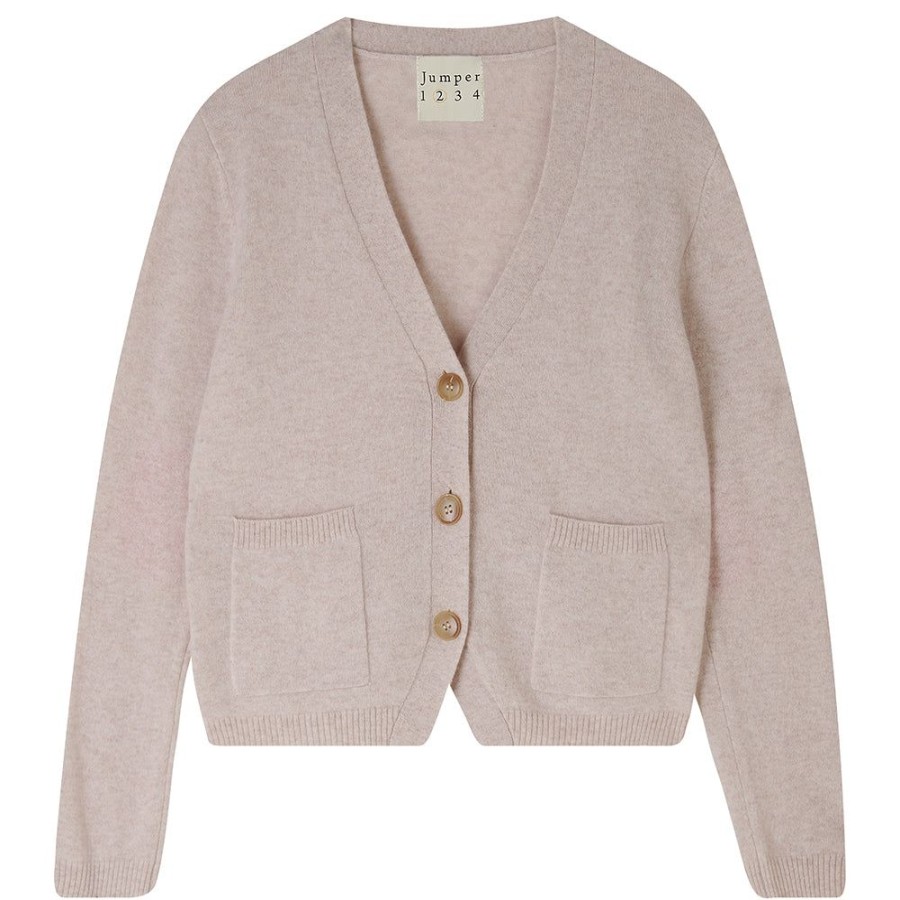 Women Jumper 1234 | Cashmere Love Hearts Patch Cardigan In Oatmeal And Pink