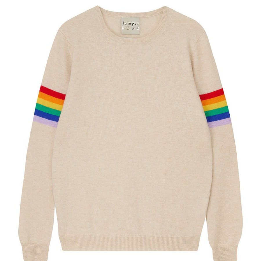 Women Jumper 1234 | Rainbow Arms Cashmere Crew In Oatmeal