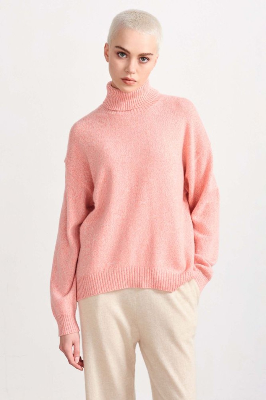 Women Jumper 1234 | Cashmere Roll Neck In Coral Marl