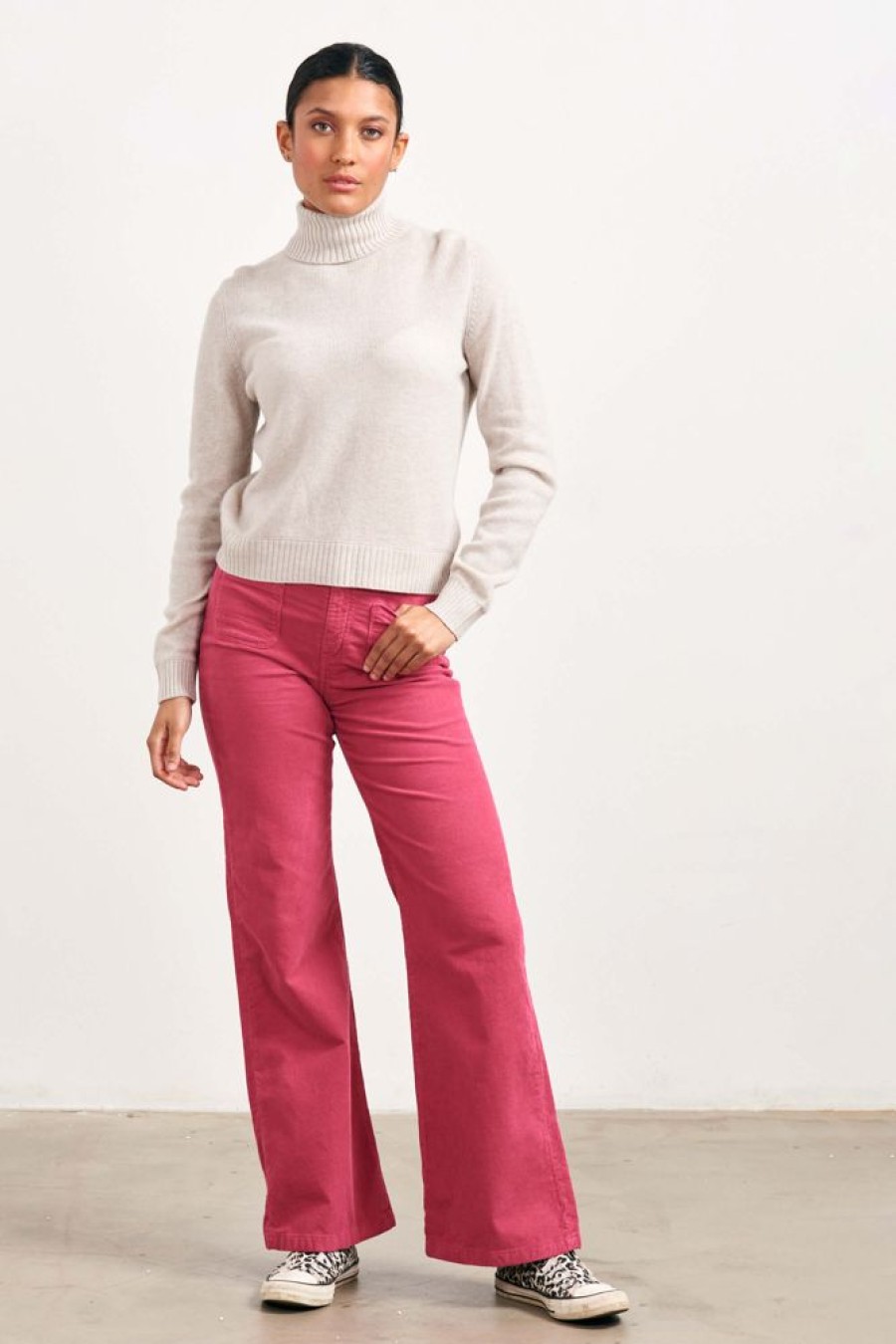 Women Jumper 1234 | Lightweight Cashmere Roll Neck In Oatmeal