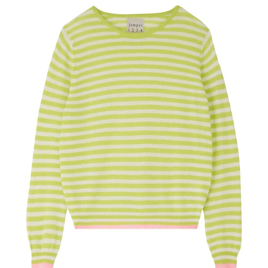 Women Jumper 1234 | Cashmere Tipped Little Stripe Crew In Acid And Cream