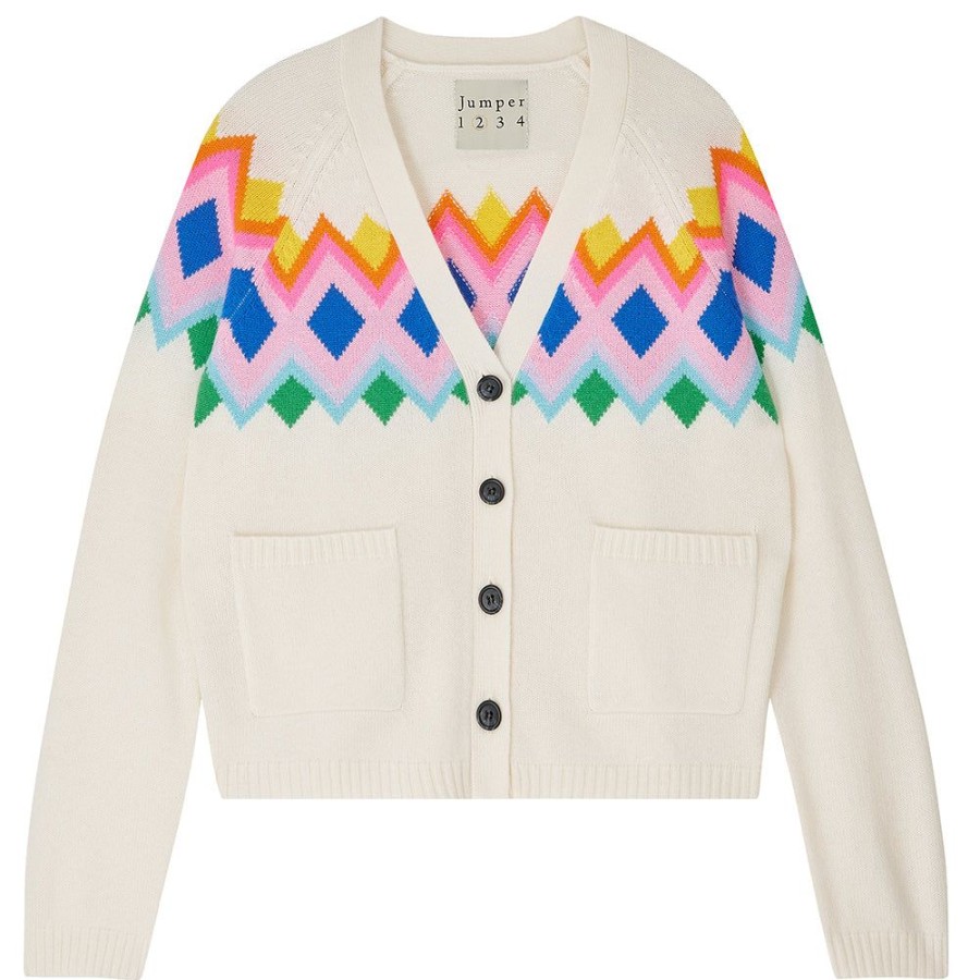 Women Jumper 1234 | Bright Fairisle Cashmere Cardigan In Cream