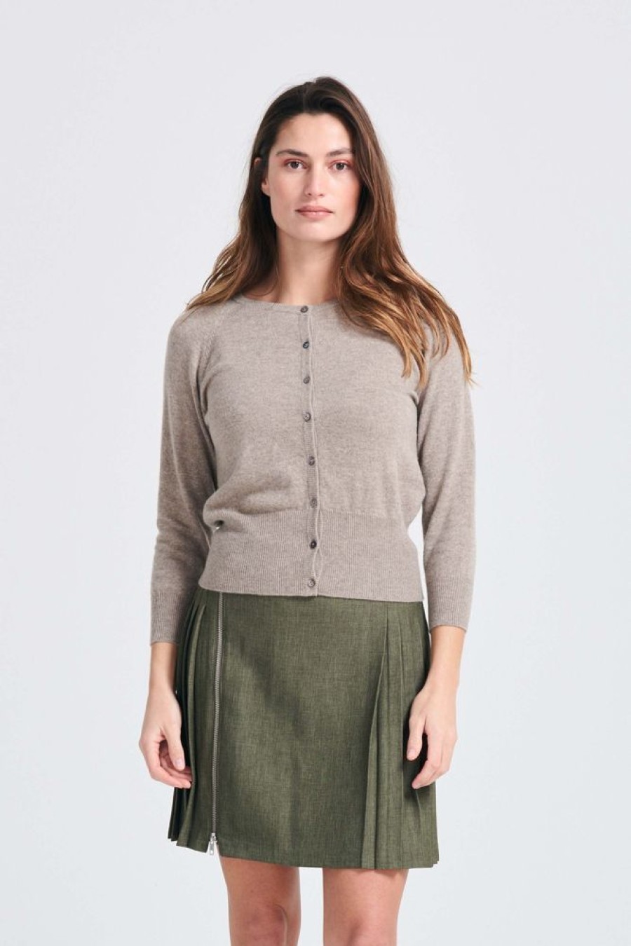 Women Jumper 1234 | Cashmere Cardigan In Organic Light Brown