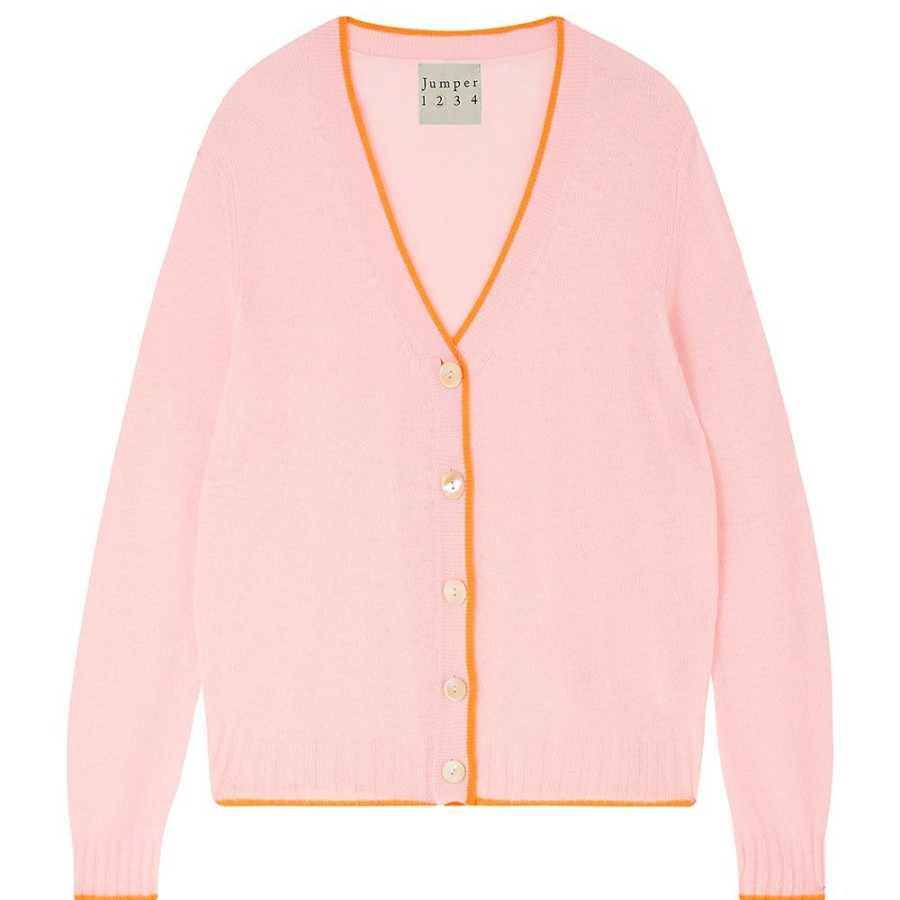 Women Jumper 1234 | Contrast Tip Cashmere Cardigan In Pale Pink And Neon Orange