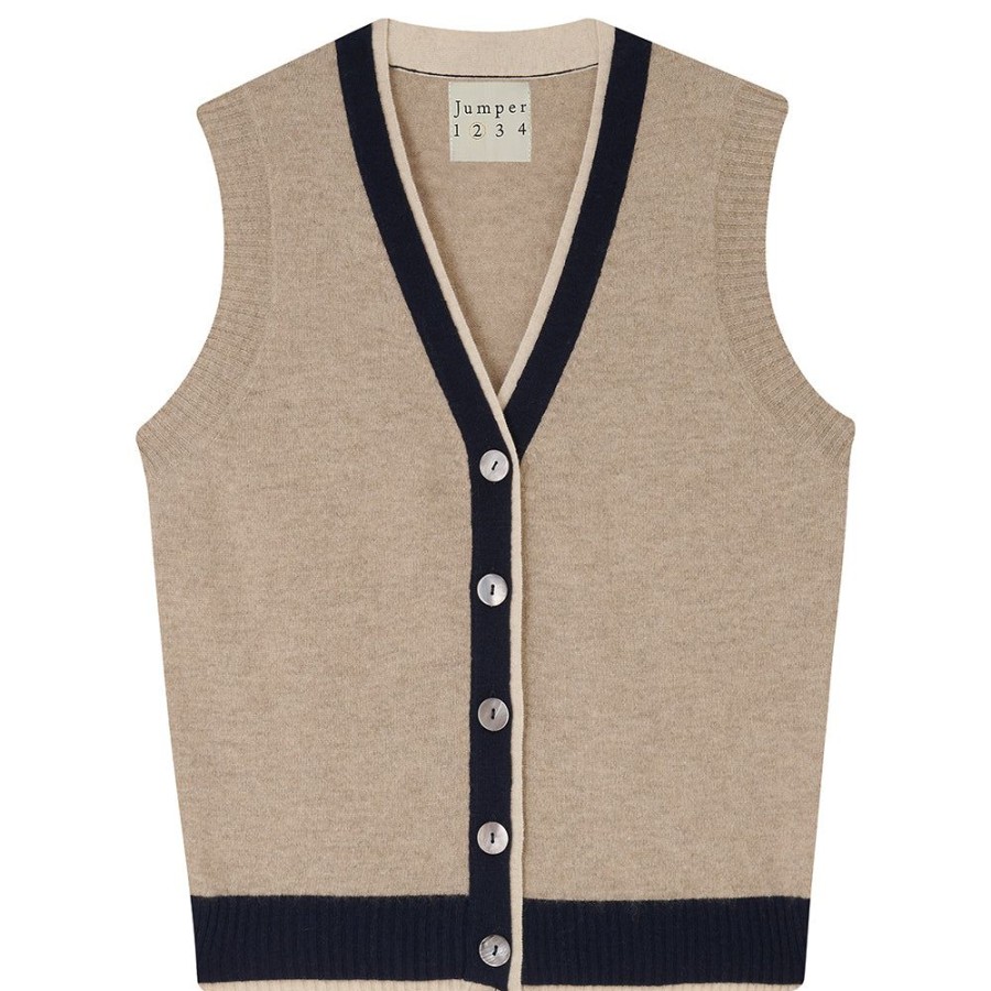 Women Jumper 1234 | Cashmere Double Rib Sleeveless Cardigan In Organic Light Brown