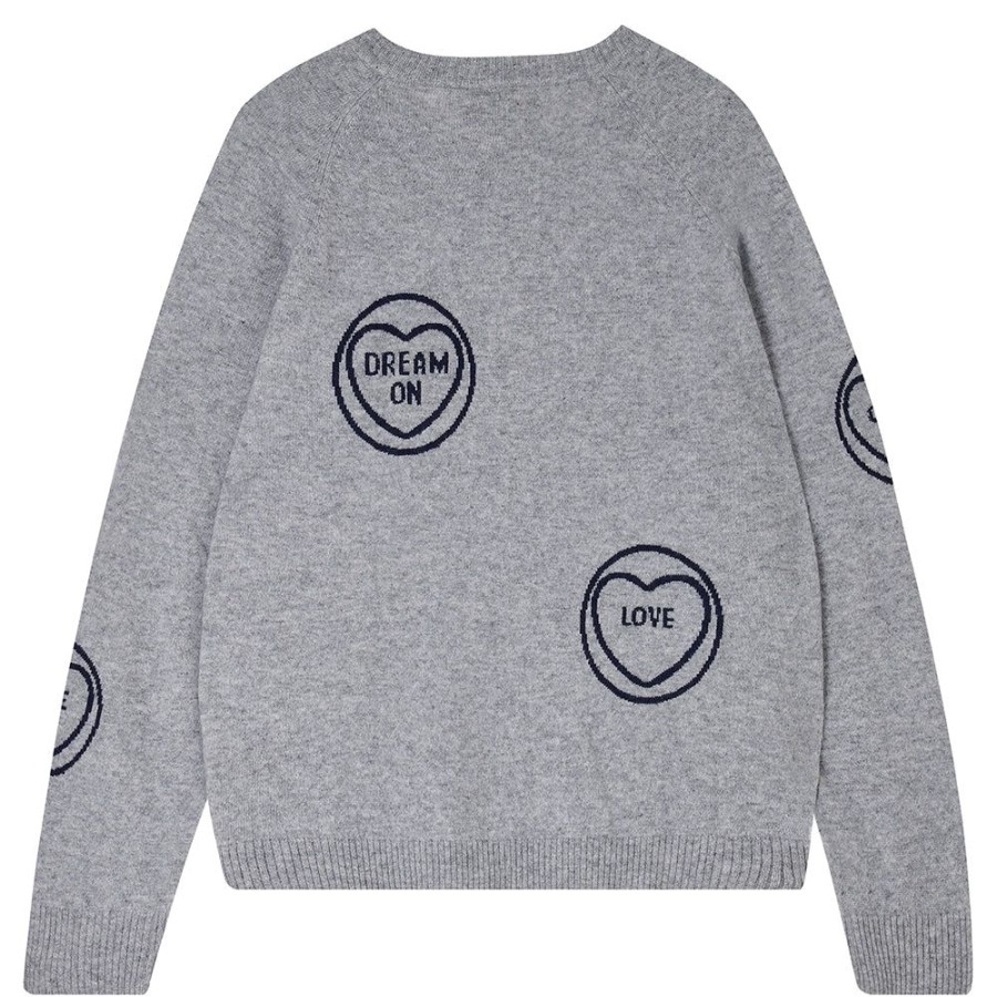 Women Jumper 1234 | Cashmere All Over Love Hearts Sweat In Mid Grey And Navy