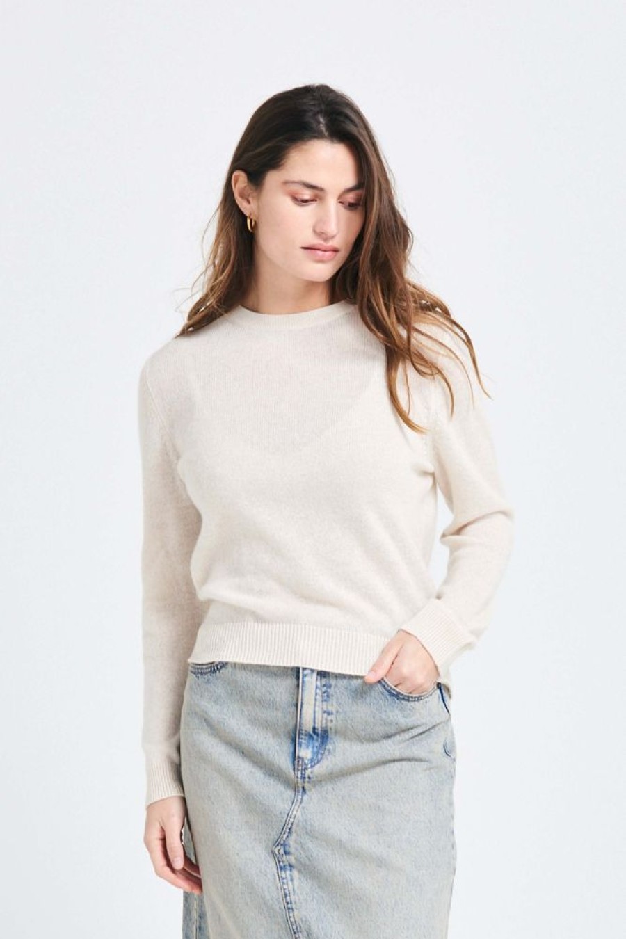 Women Jumper 1234 | Cashmere Crew In Oatmeal