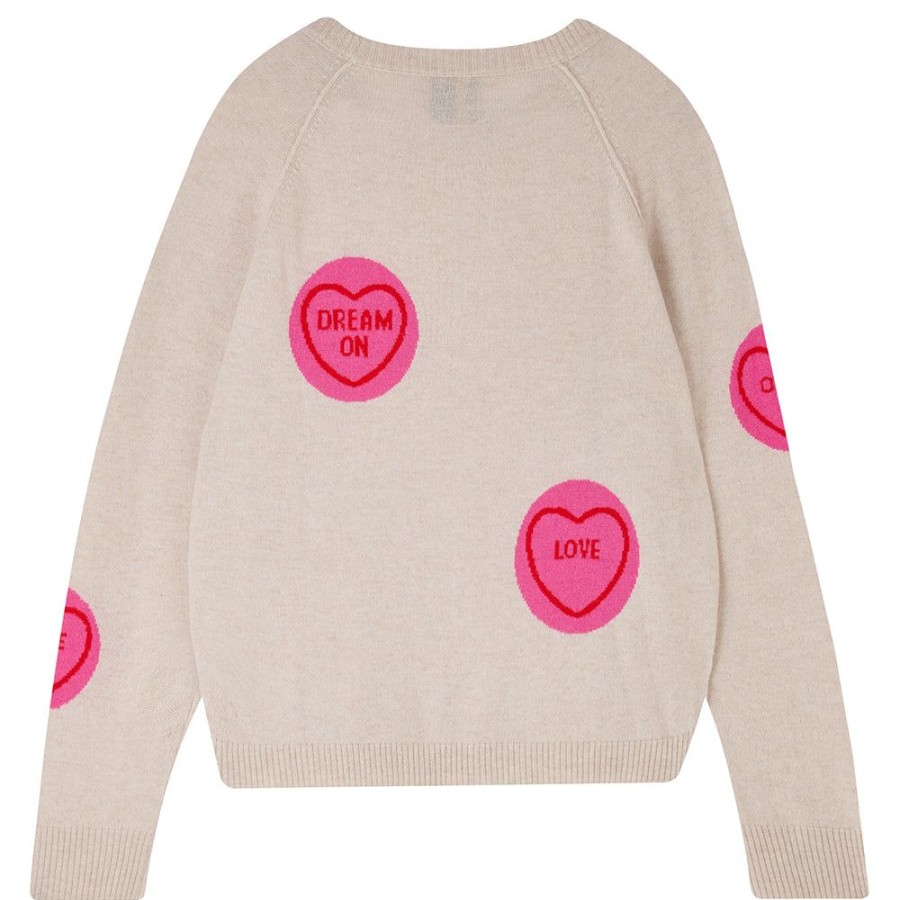 Women Jumper 1234 | Cashmere All Over Love Hearts Sweat In Oatmeal And Pink