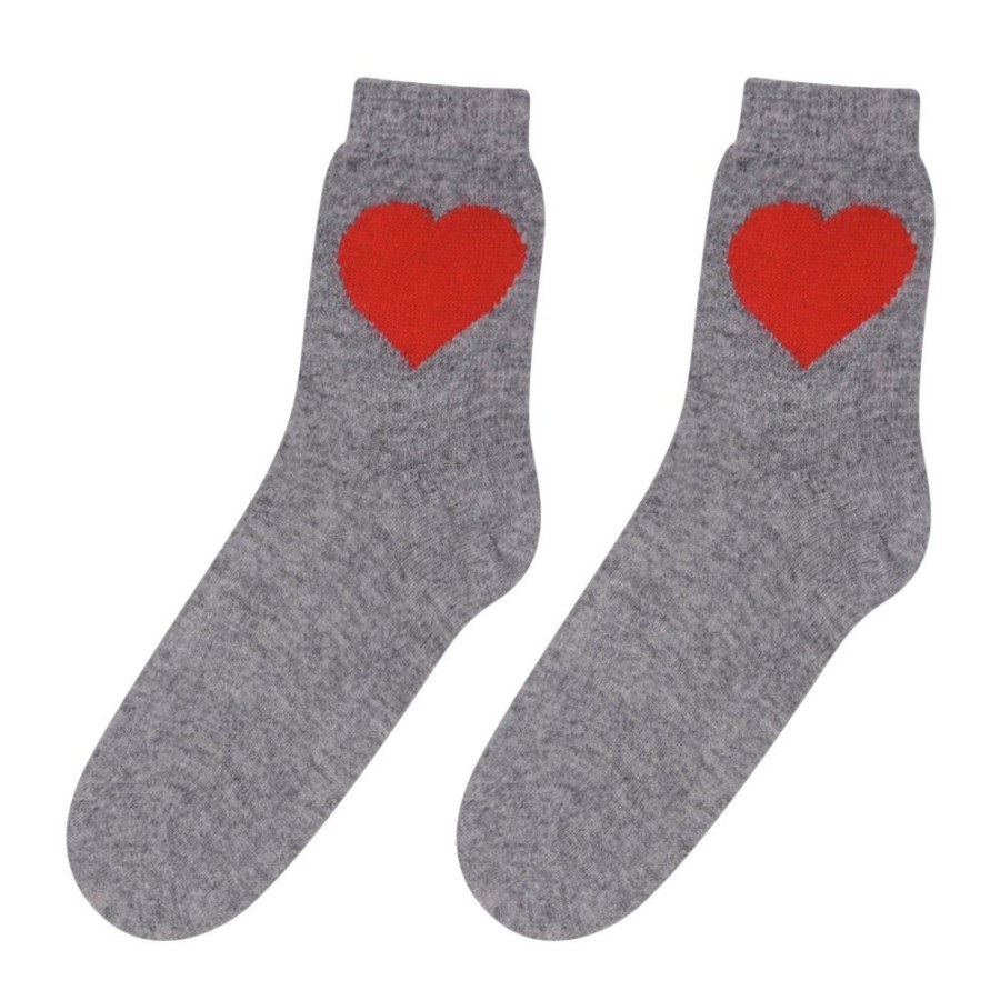 Women Jumper 1234 | Heart Cashmere Socks In Mid Grey And Red