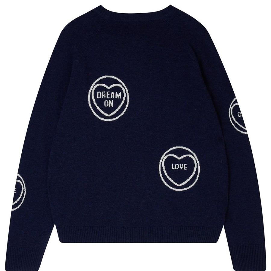 Women Jumper 1234 | Cashmere All Over Love Hearts Sweat In Navy And Cream