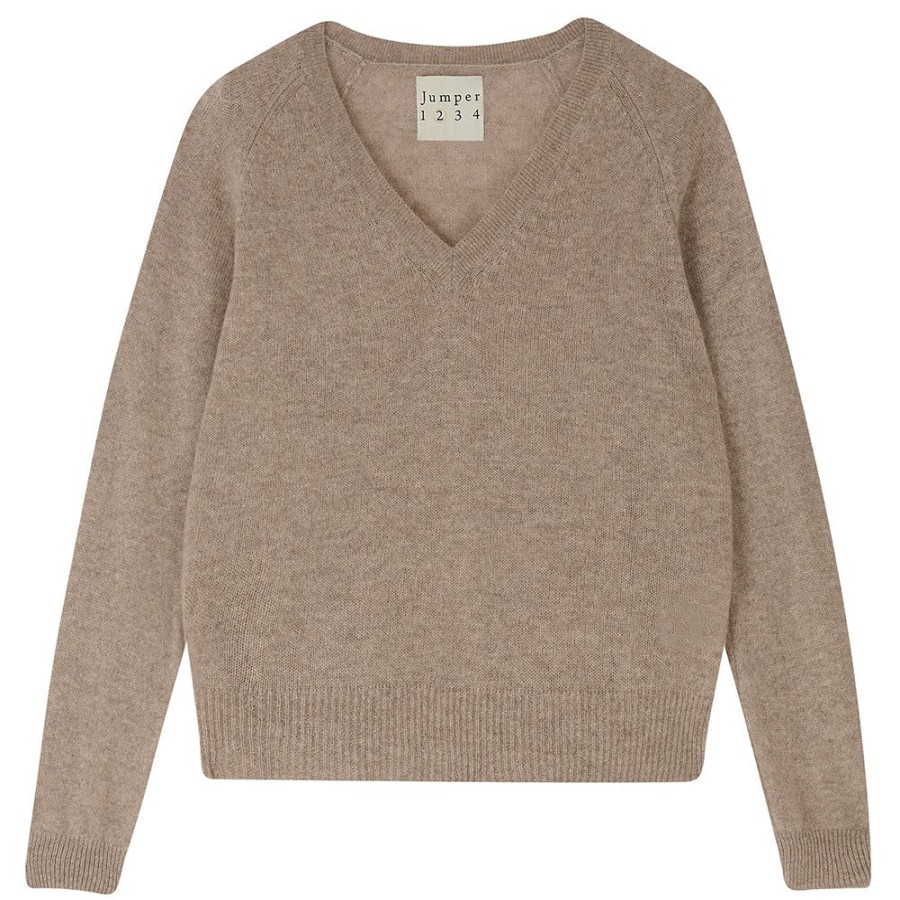 Women Jumper 1234 | Cashmere Crop Vee In Organic Light Brown