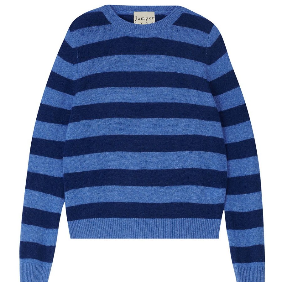 Women Jumper 1234 | Stripe Cashmere Crew In Periwinkle And Denim