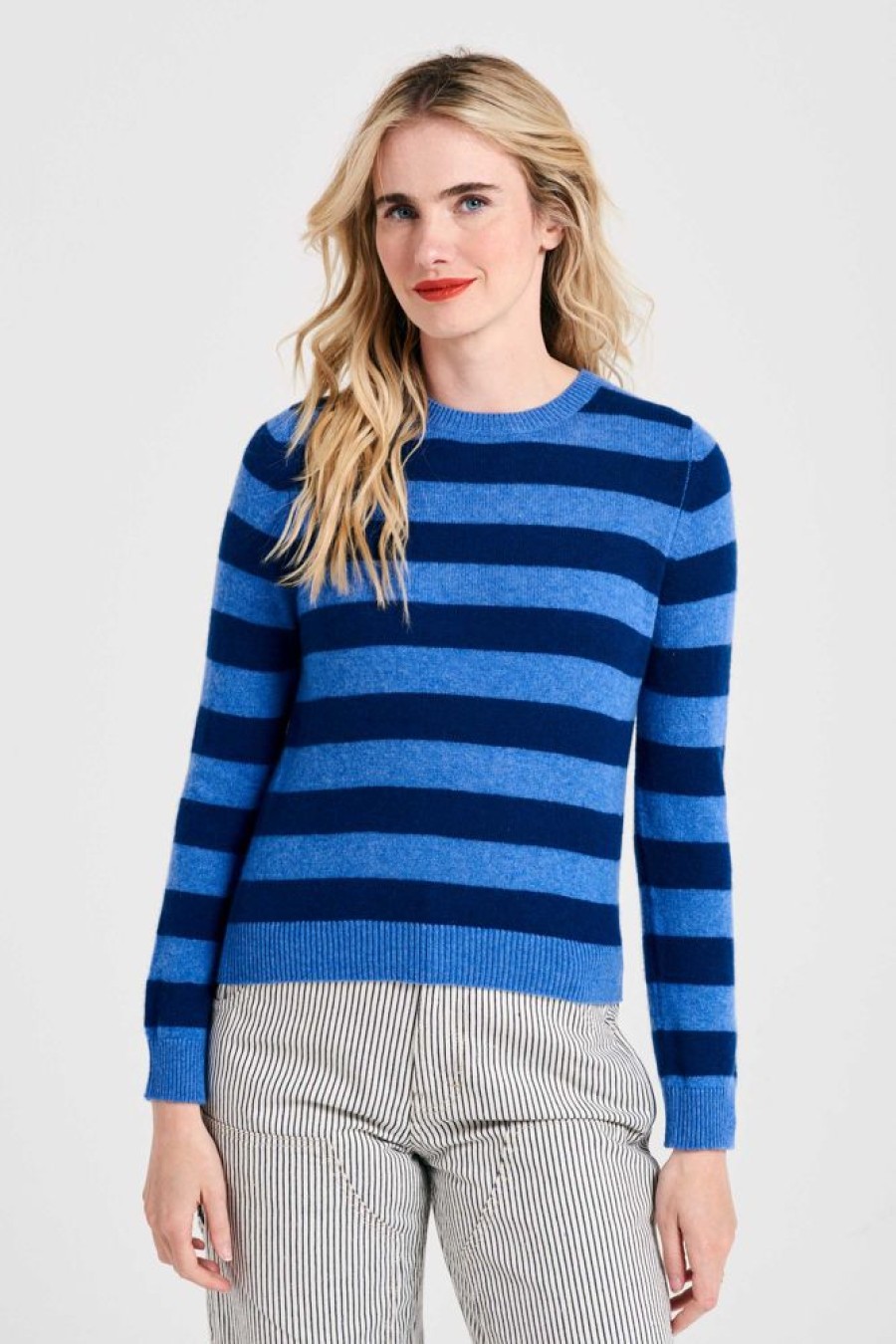 Women Jumper 1234 | Stripe Cashmere Crew In Periwinkle And Denim