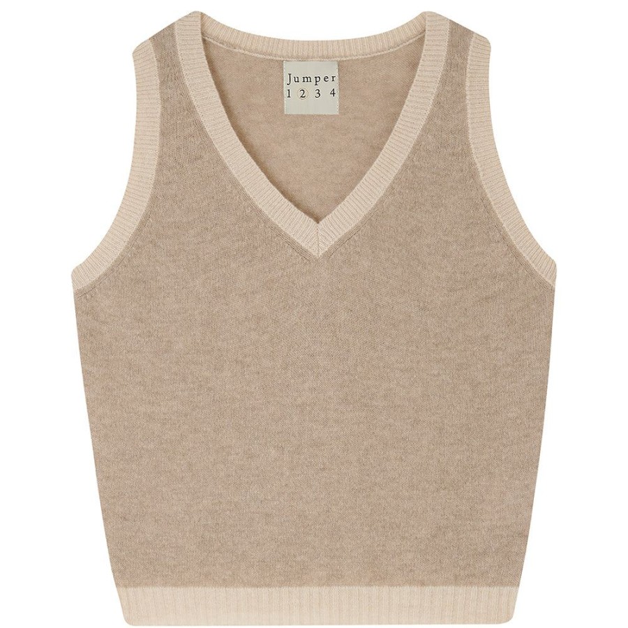 Women Jumper 1234 | Contrast Cashmere Tank In Organic Light Brown And Oatmeal