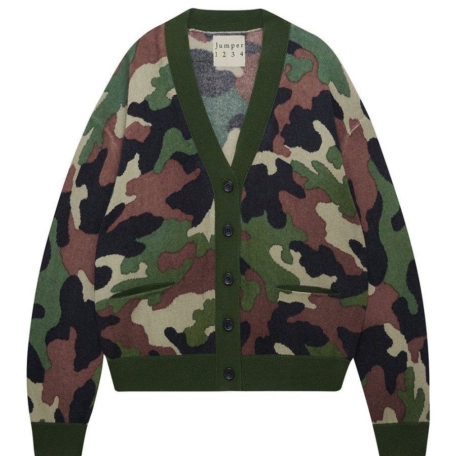 Women Jumper 1234 | Camo Cashmere Cardigan In Khaki